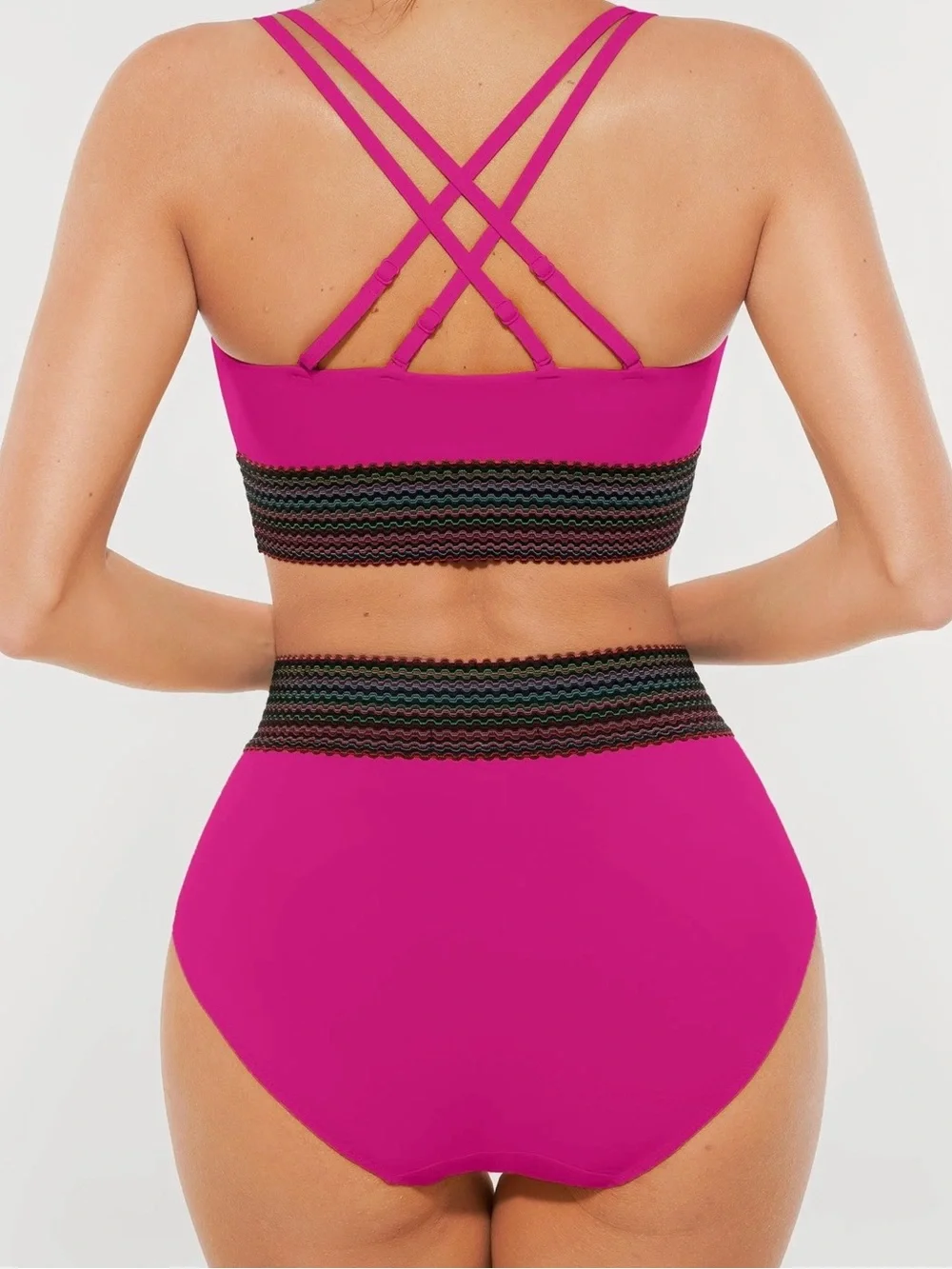 Popilush Boho Trim High Waist Tummy Control Bikini Set